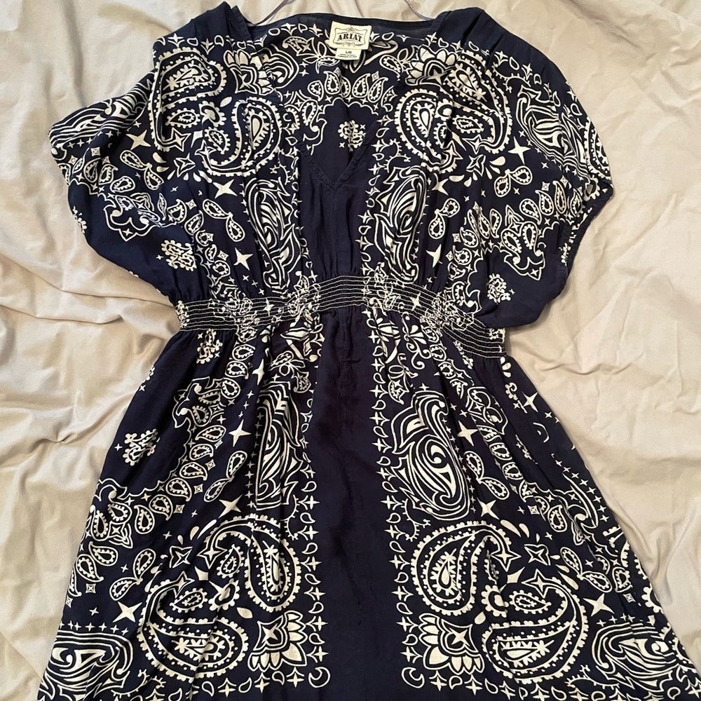 Ariat Navy and White Paisley Blouse